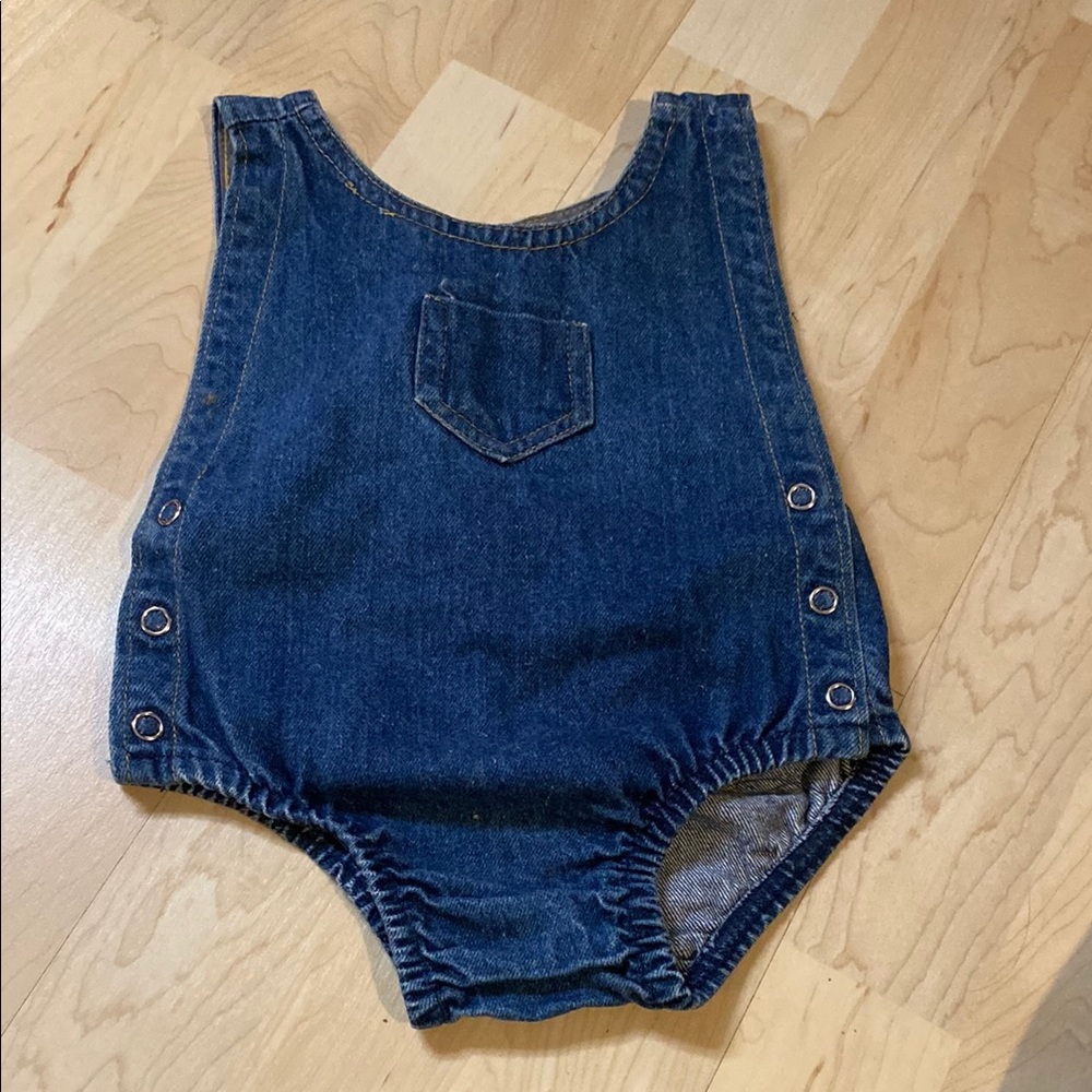 Vintage Rodeo Drive Denim Baby Romper with Pockets - 9 months